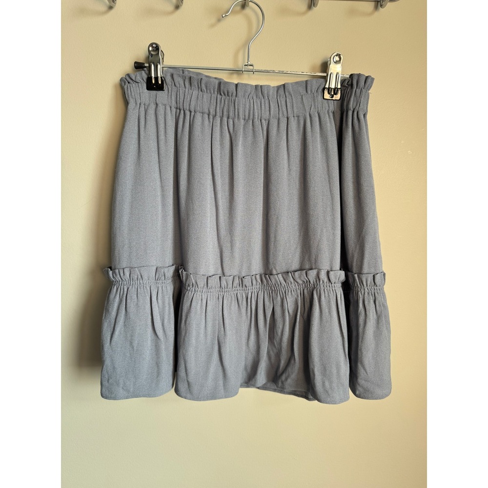 Sunday Best Aritzia Tiered Mini Skirt Elastic Waist Ruffle Hem Gray Womens Small